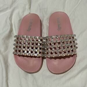 Lelli Kelly Pale pink slides bling bejeweled woven tops molded footbed euc